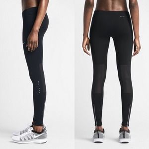 Nike Dri-Fit Running Leggings Drawstring Mesh & Ankle Zippers Black Women’s S
